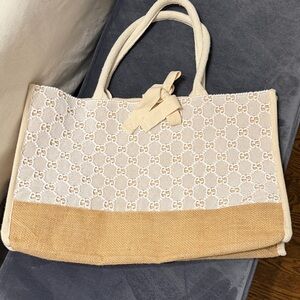 Beige & Cream Designer Canvas Tote Bag